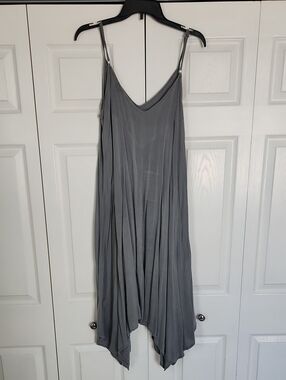 Soft, Flowy Gray Asymmetrical Dress - Soft Draped V-Neck